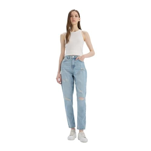 DeFacto Woman Mom Fit Special Collection Denim Trousers D9417AX,Light Blue 36