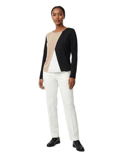 Women's Long Sleeve Blouse Bi-Tone Black Beige Round Neck Fashion Top Outerwear