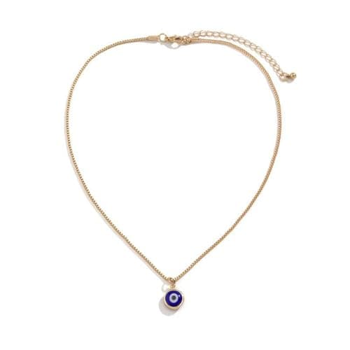 Julia Store 18K Gold Plated Stainless Steel Dainty Evil Eye Hamsa Necklace Simple Disc Tiny Pendant Choker Necklace Delicate Tiny Necklace for Women