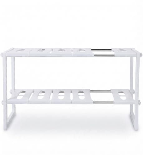 Adjustable Under Sink Organizer Kitchen Storage Rack Expandable Shelf 50-70cm Wide with Removable Plastic Panels and Sturdy Metal Frame Support