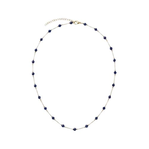 Gold Necklace Blue Beads Thin Chain Stylish Design For Daily Occasions-Mg_st10002