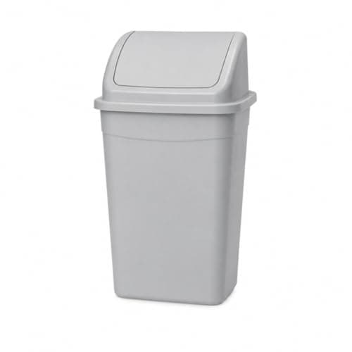 26 Liter Swing-Top Trash Can with Self-Closing Lid, Plastic Waste Bin for Kitchen, Bathroom, Bedroom & Office, Space-Saving Easy-Clean Design, 29 × 21 × 53 cm (Light Grey)