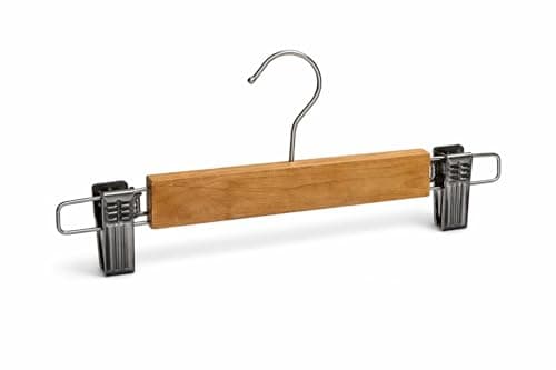 Wooden Clip Hanger With Strong Metal Hooks Adjustable Grips For Skirts Trousers Scarves Clothes Storage Durable Natural Finish Space Saving Wardrobe Organizer