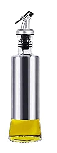 Cloudsell Oil bottles for kitchen combo oil dispenser glass leakproof Vinegar Cruet Soy Sauce Oil Dispenser (500 ml, Steel cover - Pack of 1)