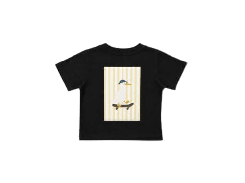Kids Black Boxy Duck T-Shirt Short Sleeve Crew Neck 4-5 Years | Chest Graphic Print, Relaxed Boxy Fit, Toddler Size Small, Unisex Kids Style, Casual Wear