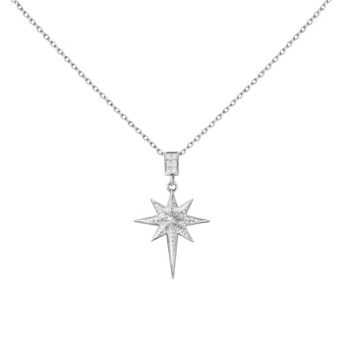 Julia Store 18K Real White Gold Plated Stainless Steel Dainty Trendy Deluxe New Start Love Friendship Protector North Star Pendant Minimalist Gold Celestial Necklace Jewelry Gift For Women