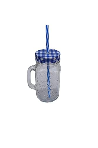 Glass Jar With Lid And Straw - Blue