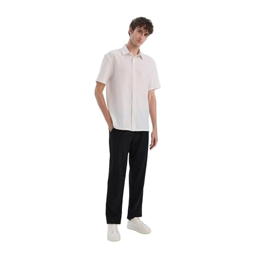 DeFacto Mens Smart Casual Woven Top Regular Fit Polo Neck Short Sleeve Short Sleeve Shirt E1223AX Modern