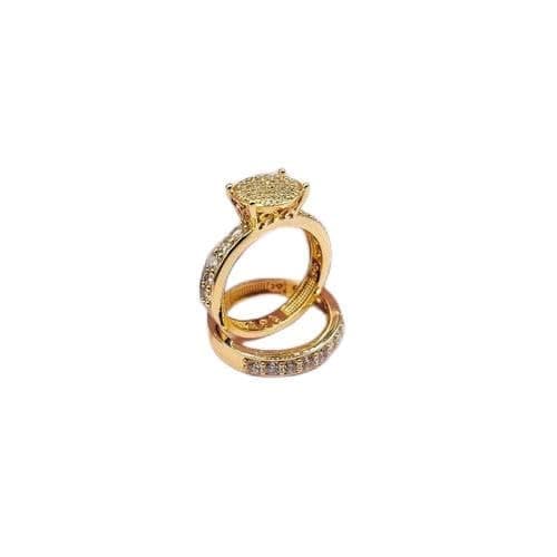 3 Diamonds 292474661779095 Elegant Women's Twin Rings,High-Quality Gold-Plated,Zircon Stone-Gold