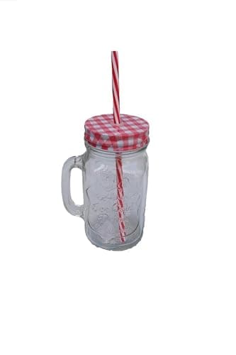 Generic Classic Red Glass Jar With Lid and Straw - 0.754 pounds, 1 Pack