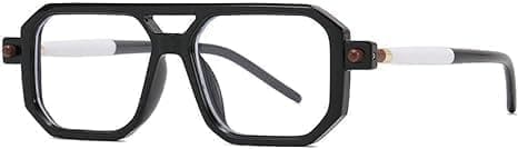 Square Prescription Eyeglasses, Black Frame with White Arm, Modern Design