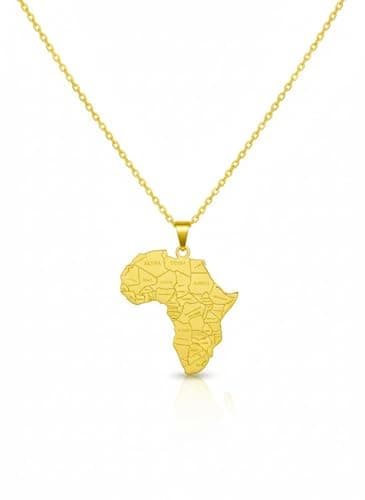 Julia Store 18K Gold Plated Stainless Steel Aesthetic Exquisite Luxury Trendy Charm Minimalist Large African Continent With Countries Maps Pendant Necklace Women Men Jewelry Gift