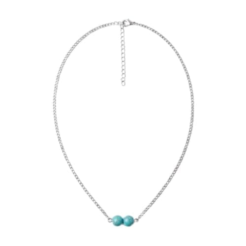 Turquoise Beads Necklace, Silver Color Chain, Natural Stone, Adjustable, Stylish and Fashion-Mg_cg10054