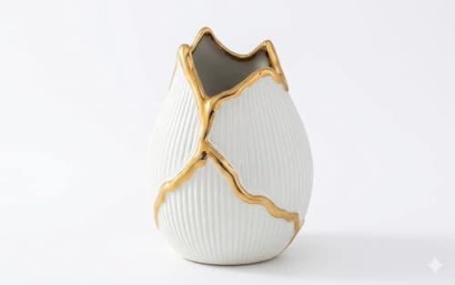 Home Care WA-1151 Lotus White & Gold Vase (Large) Luxury Decorative Vase with Elegant Lotus Design and White Gold Finish
