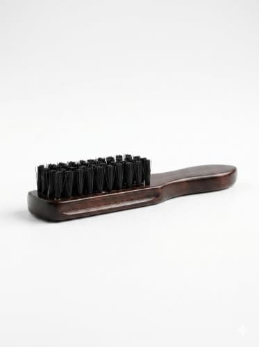 Small Grooming Brush with Dark Wooden Handle & Black Bristles | Ergonomic Curved Grip, Dense Stiff Bristles, Beard & Wave Brush, Polished Wood Finish, Shoe Shine Use Hair brush