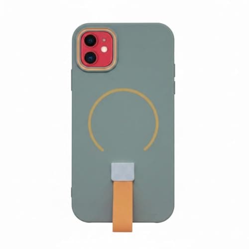 Magnetic TPU Soft Matte Back Cover Support For Iphone 11 With Silicone Strap, Soft Silicone Back Cover For Iphone 11, Shockproof Case (Gray) Cellular phone case