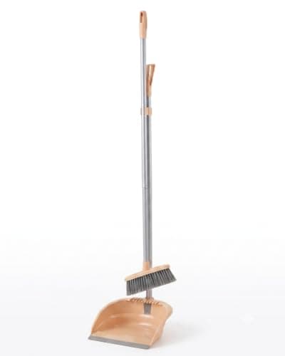 Hand Sweeping Brush with Dustpan with Rubber Edge | Dustpan and Broom Set for Cleaning Stubborn Dirt and Crumbs – Practical Design, Easy to Store Without Traffic sh, Beige