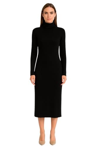Miza Winter Knitted Long Dress High Neck, Multi Color, Elegant Long Basic One Size Stretch Dress for Girls and Women