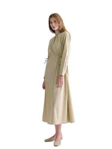 LC WAIKIKI Woman Grandad Collar Ruched Poplin Dress