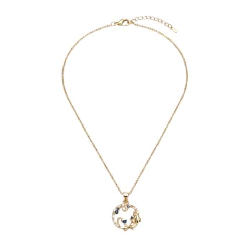Gold Tone Necklace With Round Necklace, Embellished With Blue Stones, Elegant Design For Women-Mg_cg10046