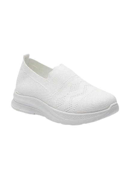 White Slip-On Sneakers, Knit Mesh Upper, Lightweight Sole62270001052_41 | Breathable Knit, Slip-On Style, Casual Wear, Textured Upper, Flexible Sole