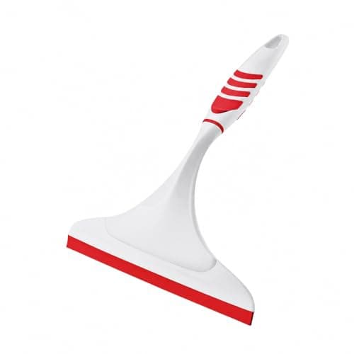 Handheld Shower Squeegee for Shower Glass, Windows, Mirrors and Tiles, Lightweight Plastic Cleaning Wiper with Ergonomic Handle [Red]