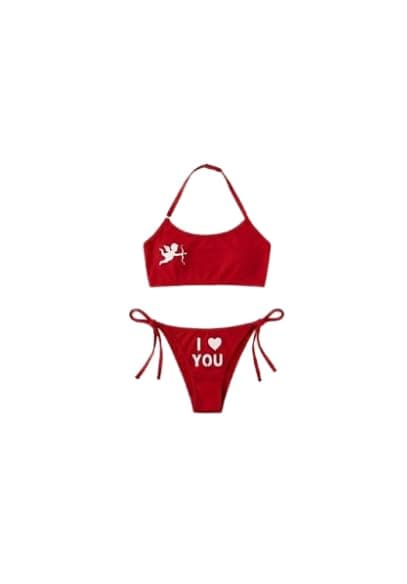 طقم بيبي دول بيكيني نسائي HN 595 من القطن المطبوع – تصميم مضيء في الظلام | فري سايز Bra underwear set