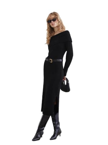 LC WAIKIKI Woman Boat Neck Belted Knit Dress