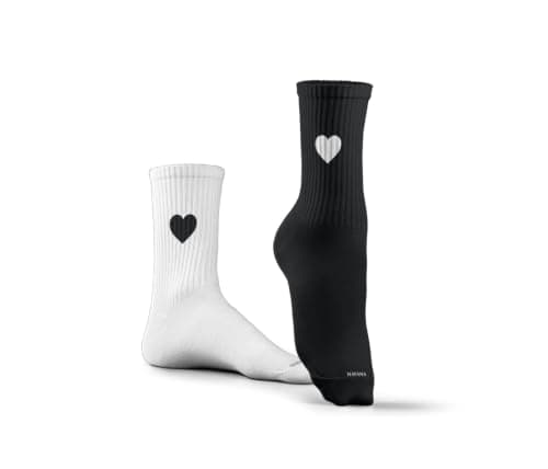 Havana Socks Heart Black & White Socks HEART_BLACK_WHITE_SOCKS | Crew Length, Cotton Blend, Breathable, Comfortable