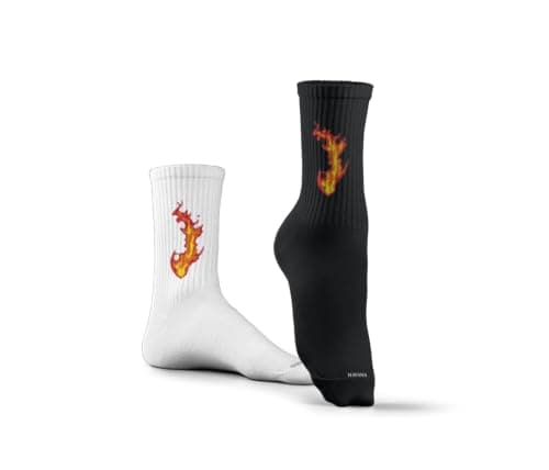 Havana Socks Fire Black & White Socks H-FBWS066 | Crew Length, Cotton Blend, Breathable, Comfortable