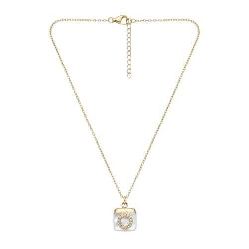 Square Pendant Necklace, Gold Color, With Crystal Inlaid Circle, Shell Material-Mg_cg10029