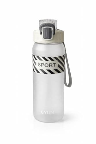 1000ml Sports Water Bottle with Built-in Straw & One-Touch Flip Lock Lid, BPA Free Leakproof Plastic Drinking Bottle with Carry Strap for Gym, School, Travel & Outdoor Use (White)
