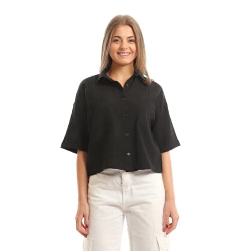 Andora Womens Elbow-Sleeves Textured with Pockets Blouses (pack of 1)