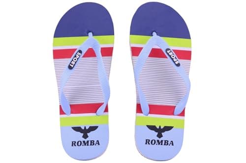 Romba Men's Slippers with Colorful Stripes, Comfortable Rubber Sole, Durable and Stylish Beach Sandals - Advantage Toe Slippers for Youth and Men