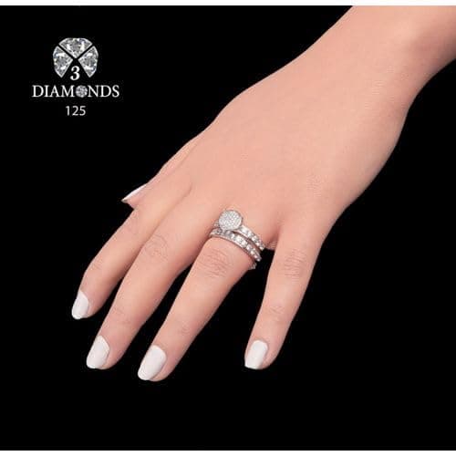 3 Diamonds 292474661779182 Twins Ring Platinum Plated For Women With Zircon Stone - Silver