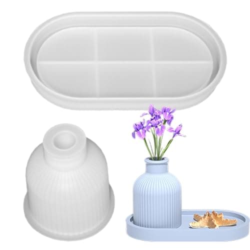 Fadcaer Vase Resin Mould,Flower Vase and Tray Silicone Casting Molds,DIY Vase Resin Moulds Silicone Set for Beginners,Reusable Epoxy Resin Vase Moulds for Making Resin Flower Vases,Home Decoration Craft mold