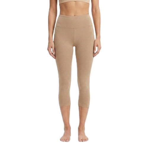 Women's Beige High Waist Capri Leggings – Short Stretch Cropped Pants for Yoga, Fitness & Everyday Casual Wear