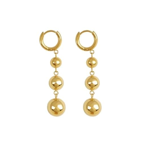 Julia Store 18K Gold Plated Ball Beads Drop Dangle Hoop Earrings for Women Trendy Statement Dangling Jewelry Earrings For Formal Party Prom Wedding
