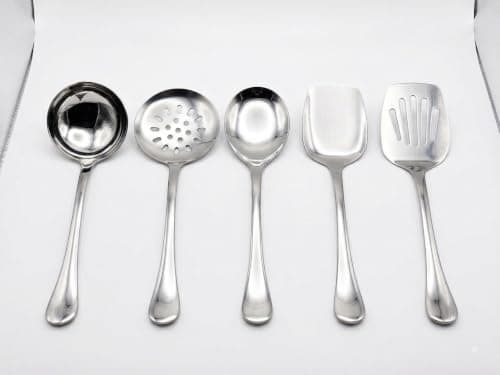 5-Piece Stainless Steel Serving Utensil Set, Silver.