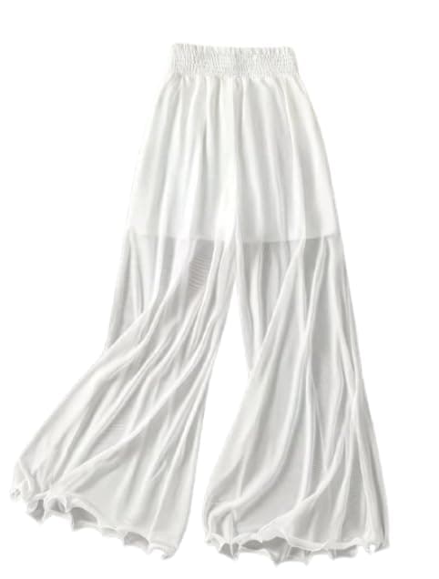 Women Wide Leg Pants Elastic Waist Mesh Comfortable Spring Summer - Code 7723
