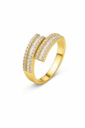 3 Diamonds 337015953936768 Gold-Plated Open Ring for Women – Adjustable with Baguette & Micro Zircon Accents