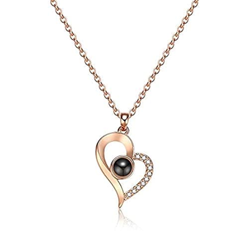 Other Rose Gold 100 Languages I Love You Heart Pendant Necklace