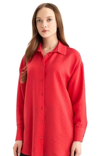 DeFacto Womens CNS Relax Fit Shirt Neck Woven Top Long Sleeve Tunic Tunic (pack of 1)