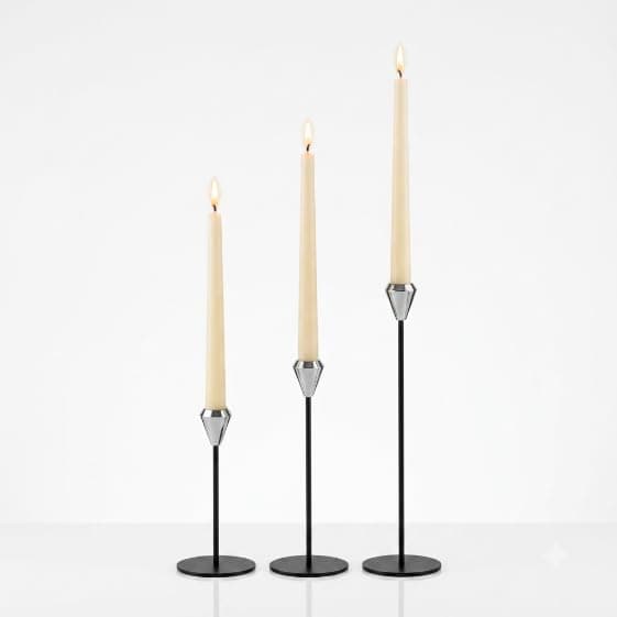 Black Candelabra Set of 3 Silver Elegant Decorative Candlestick Holder Tall Candlestick Holder for Living Room, Dining Room, Bedroom, Table Decor, Console, Fireplace, Warm and Elegant Atmosphere