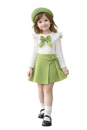 Miza Girls Set 3 Pieces - Basic Rib Cotton Blouse + Imported Crepe Scuba Skirt + Beret Hat Coordinated outfit