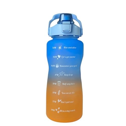 Md Stay Fit Water Bottle with Straw, Gradient color, Motivational Quotes, Flip-Top Lid with Handle, 64oz/2000ml (Blue)