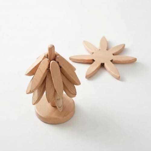 3-Piece Bamboo Wood Coaster Set with Tree Holder 9.5cm for Mugs & Pots