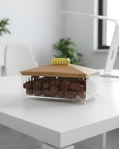 Sela Clear Acrylic Serving Box with Natural Wood Lid and Golden Handle for Elegant Presentation of Dates Nuts Sweets and Luxury Candies Storage