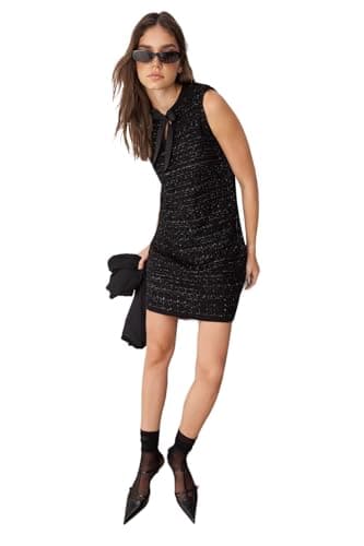 Trendyol womens Black*001 Textured Short/Mini Tweed Look Knitwear Dress Twoaw25El00542 Dress (pack of 1) Sweater