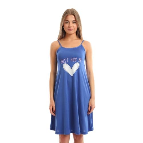 Andora Slip On "Just Hug Me" Printed Cotton Nightshirt - Steel Blue_3XL
